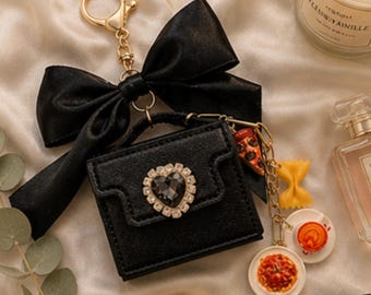Llavero con diseño de comida italiana, llavero con lazo, llavero mini para bolso, llavero con diseño de pizza, pasta y capuchino, llavero de lujo femenino, accesorio estético para viajes