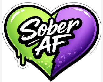 Sober AF Hjärtklistermärke - Lila & Grön