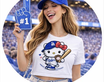 Camiseta corta de béisbol Hello Kitty Dodgers para adultos