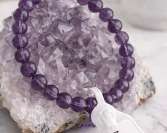 Pulsera de cuentas de amatista de 6 mm: Apoyo a la sobriedad, equilibrio emocional, protección.
