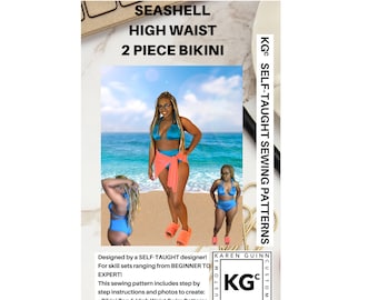 Seashell High Waist 2 Piece Bikini Sewing Pattern PDF - Instant Download