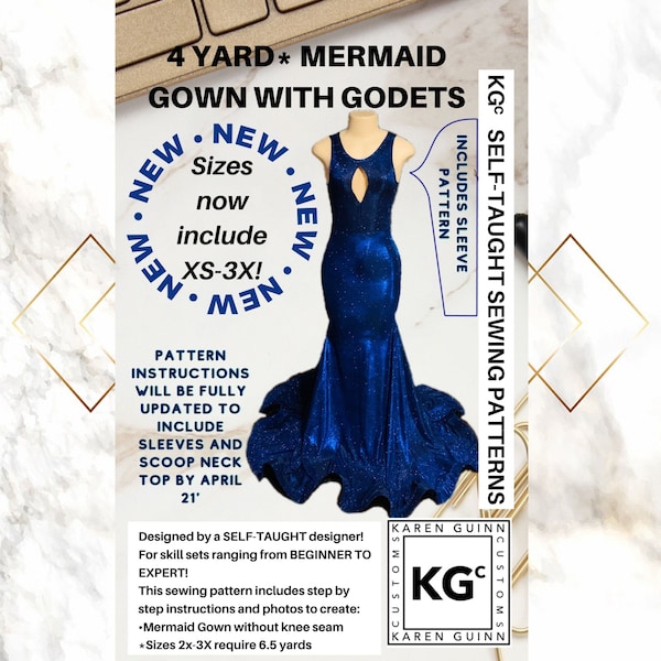 4 Yard Mermaid Gown with Godets Sewing Pattern PDF - Instant Download