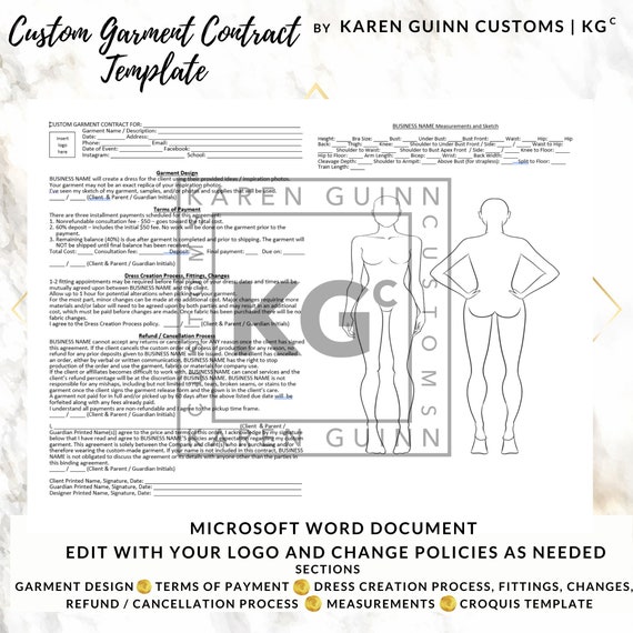 Custom Garment Contract Template Etsy