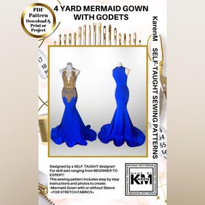 4 Yard Mermaid Gown with Godets Sewing Pattern PDF - Instant Download - KarenM Sewing Patterns