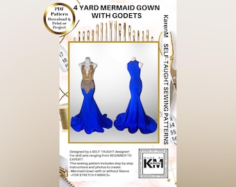 4 Yard Mermaid Gown with Godets Sewing Pattern PDF - Instant Download - KarenM Sewing Patterns