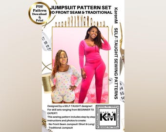 Jumpsuit Sewing Patterns - No Front Seam & Traditional PDF - Instant Download
