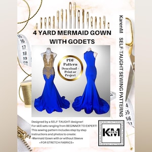 4 Yard Meerjungfrau Kleid mit Godets Schnittmuster PDF - Instant Download