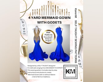 4 Yard Mermaid Gown con Godets modello di cucito PDF - Download immediato