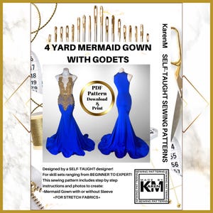 4 Yard Mermaid Gown with Godets Sewing Pattern PDF - Instant Download - KarenM Sewing Patterns