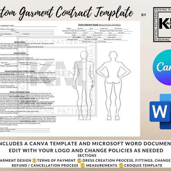 Custom Garment Contract Template - Canva and Word