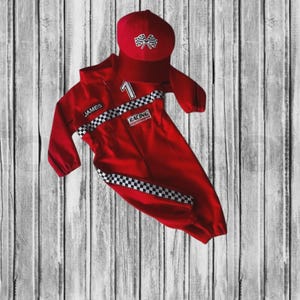 Personalized Baby Red Racer Jumpsuit | “Two Fast” Birthday Outfit | Race Car Theme | Toddler Costume | Kids Racing Halloween Suit