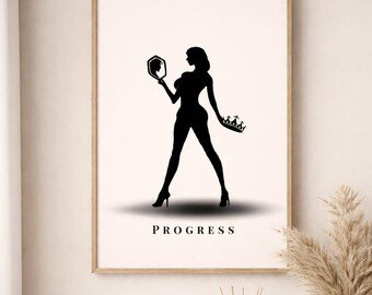 Progress - Minimalist Conceptual Woman Wall Art, Modern Black & White Digital Print, Empowerment Art Download