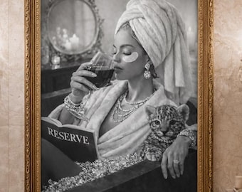 Bathroom Wall Art Printable, Black and White Fashion Photography, Luxury Spa Bath Decor, Leopard Glam Print, Moody Editorial Poster