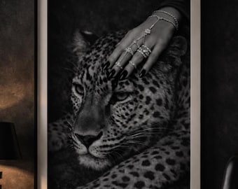 Editorial Leopard Wall Art Print, Black and White Fashion Photography, Quiet Luxury Decor, Modern Feminine Power Art, Printable Download