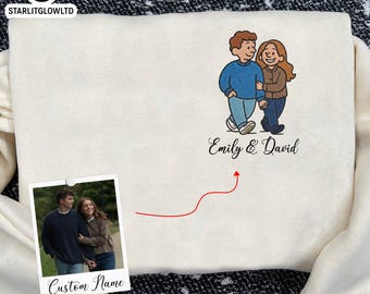 Custom Picture Embroidered Sweater, Personalized photo portrait Embroidered 310 GSM Hooded, Custom Couple Matched T-Shirt