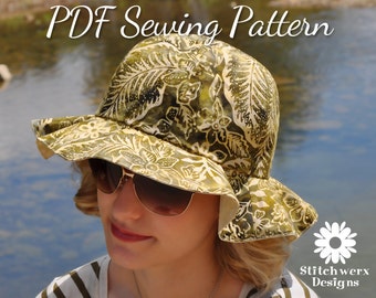 Sun Hat Pattern, PDF Sewing Pattern, Beach Hat Pattern, Womens Hat Pattern, Hat Sewing Pattern, Wide Brim Hat, Sew Beach Hat, Sew Sun Hat