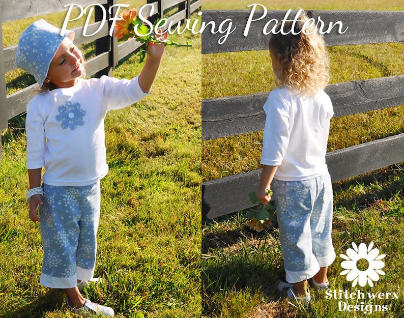 PDF Sewing Pattern, Ruffle Pants, Boutique Girls Pants, Capri Pattern, Child Clothes Sewing, Toddler Clothes, Sewing Pattern, Shorts Pattern image 3