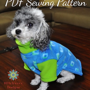 Dog Clothes Pattern, Small Breed Dog Fleece Sweater Sewing Pattern, Dog Clothes Instant Download Digital PDF Pattern, 5 Sizes Included