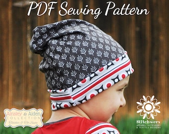 Beanie Hat Pattern, Sew Slouchy Beanie, PDF Sewing Pattern, Childs Hat Pattern, Boys Beanie Pattern, Beanie Sewing, Girls Hat Pattern