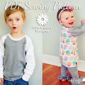 UNISEX Kids Clothes SEWING PATTERN, Childs T Sewing Pattern, Digital Sewing Pattern, Kids Knit Sewing, Tee Tunic Sweatshirt Dress, 9m-10Y image 2