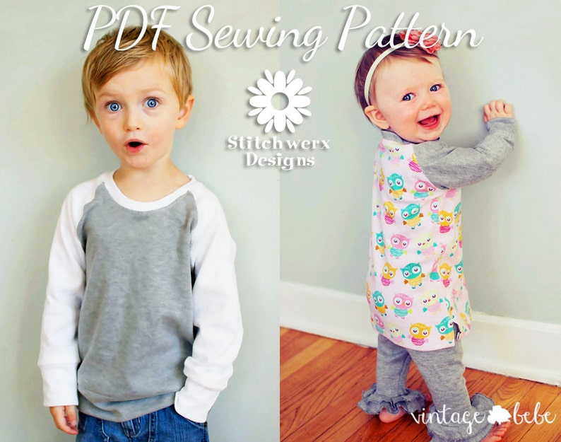 UNISEX Kids Clothes SEWING PATTERN, Childs T Sewing Pattern, Digital Sewing Pattern, Kids Knit Sewing, Tee Tunic Sweatshirt Dress, 9m-10Y image 2