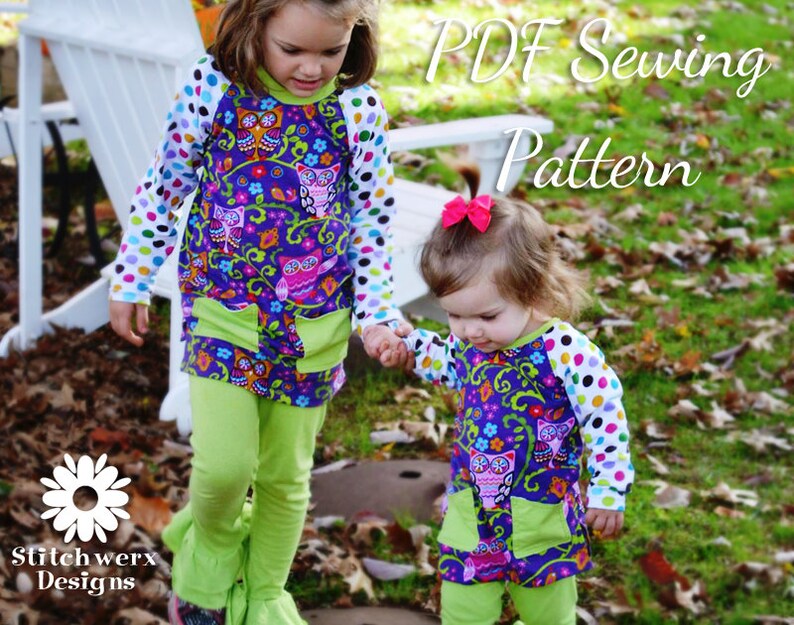 UNISEX Kids Clothes SEWING PATTERN, Childs T Sewing Pattern, Digital Sewing Pattern, Kids Knit Sewing, Tee Tunic Sweatshirt Dress, 9m-10Y image 4