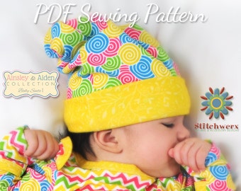 Baby Hat Pattern, Sew Slouchy Beanie, Baby Sewing Patterns, Infant Hat Pattern, Square Baby Hat, Slouchy Hat Pattern, Baby Clothes Pattern