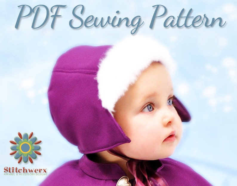 Bonnet Sewing Pattern, Hat PDF Pattern, Girls Hat Pattern, Womens Hat Pattern, Vintage Bonnet, Fur Brim Hat Pattern afbeelding 1