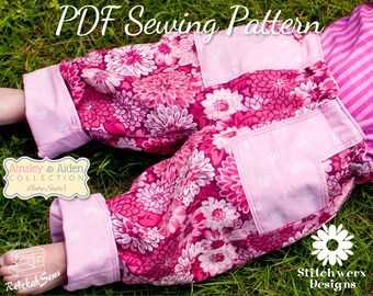 Baby Pants Pattern, PDF Sewing Pattern, Easy Baby Pants, Cuffed Baby Pants, Sew Baby Pants, Sew Baby Gifts, Sew Baby Clothes,