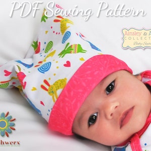 Baby Hat Pattern, Sew Slouchy Beanie, Baby Sewing Patterns, Infant Hat Pattern, Square Baby Hat, Slouchy Hat Pattern, Baby Clothes Pattern image 4