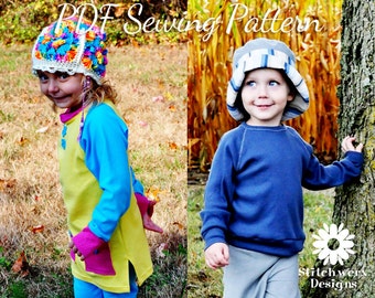 UNISEX Kids Clothes SEWING PATTERN, Childs T Sewing Pattern, Digital Sewing Pattern, Kids Knit Sewing, Tee Tunic Sweatshirt Dress, 9m-10Y