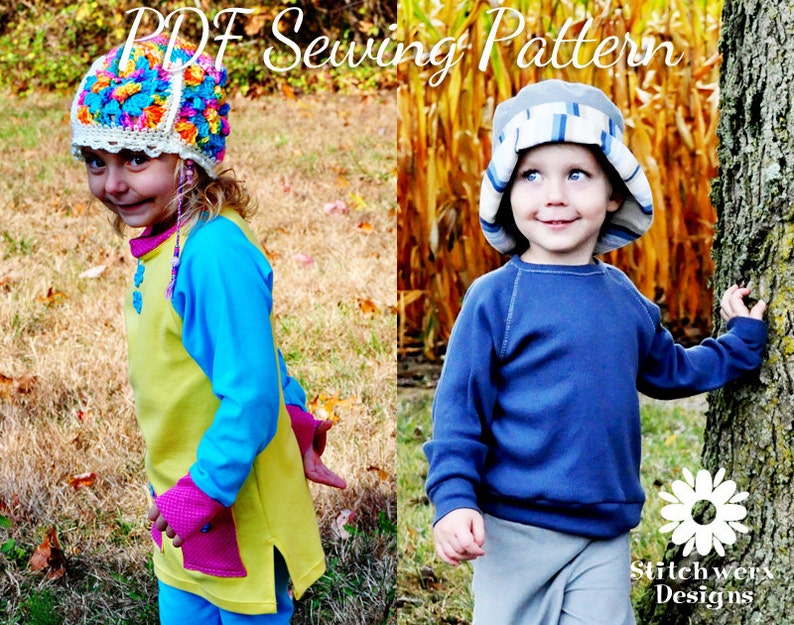 UNISEX Kids Clothes SEWING PATTERN, Childs T Sewing Pattern, Digital Sewing Pattern, Kids Knit Sewing, Tee Tunic Sweatshirt Dress, 9m-10Y image 1