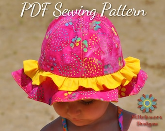 Sun Hat Pattern, PDF Sewing Pattern, Beach Hat Pattern, Child Hat Pattern, Baby Hat Pattern, Toddler Hat Pattern, Hat Sewing Pattern