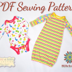 Baby Bodysuit PDF Sewing Pattern, Baby T Sewing Pattern, Baby Gown Sewing Pattern, Digital Sewing Pattern, Preemie-12M pattern