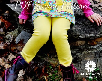 PDF Leggings Pattern, Girls Sewing Pattern, Baby Clothes Pattern, Sew Baby Leggings, Kids Sewing Pattern, Ruffle Leggings