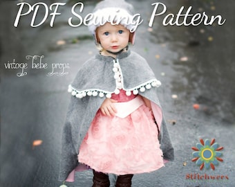 Cape Sewing Pattern, S139 Traveler Cape Digital Sewing Pattern, Sizes 12-18M to 8-10Y, Snow Princess Style Childs Cape Pattern