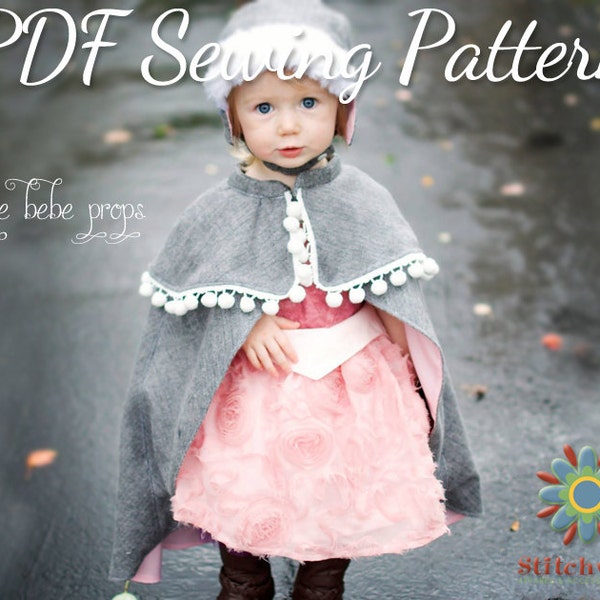 Cape Sewing Pattern, S139 Traveler Cape Digital Sewing Pattern, Sizes 12-18M to 8-10Y, Snow Princess Style Childs Cape Pattern