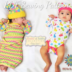 Baby Bodysuit, Bodysuit Pattern, Sew Baby Gown, Baby Tee Pattern , Sew Baby Clothes, Layette Patterns,  PDF Sewing Pattern, Preemie-12M