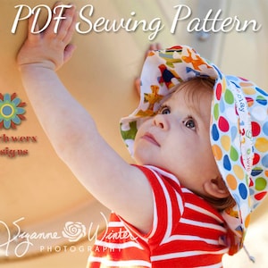 Garden Hat, PDF Sewing Pattern, Sun Hat Pattern, Baby Hat Pattern, Girls Hat Pattern, Wide Brim Hat, Hat Sewing Pattern, Gardening Hat image 1