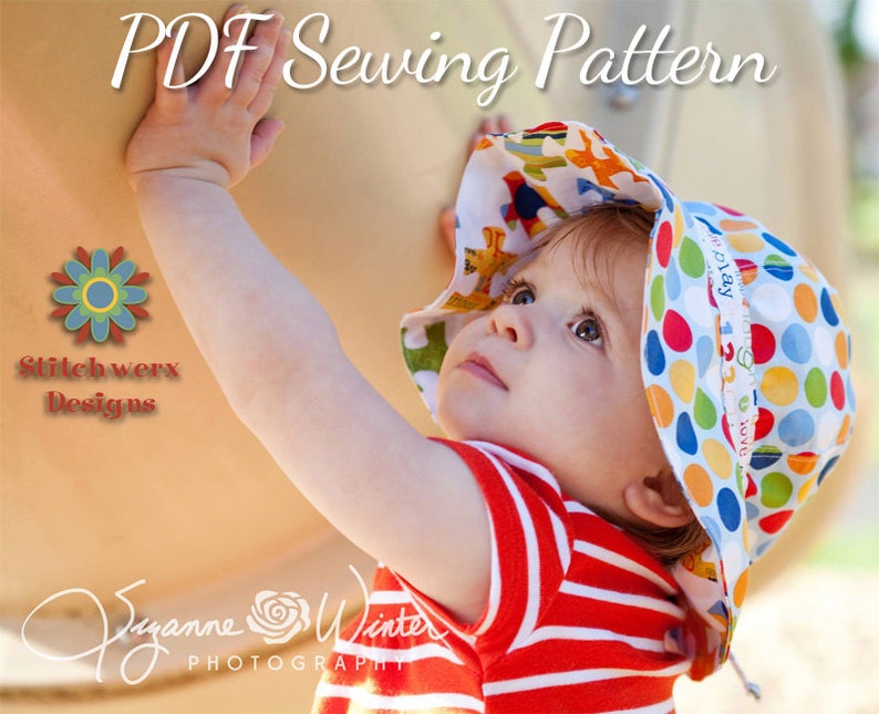 Garden Hat, PDF Sewing Pattern, Sun Hat Pattern, Baby Hat Pattern, Girls Hat Pattern, Wide Brim Hat, Hat Sewing Pattern, Gardening Hat image 1