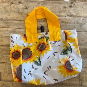 Tote bag sunflower print oilcloth bag purse handmade one of a kind  medium size