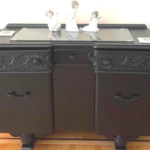 Buffet Sideboard Vintage Art Deco 1920’s-1930’s Carved Wood Detail Original hardware, hand painted Unique local pick up only