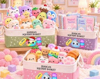 Personalized Printed Squishy Storage Basket, Custom Plush Toy Storage Basket, Cute Animal Organizer, Kids Toy Bin, Christmas Gift for Girls