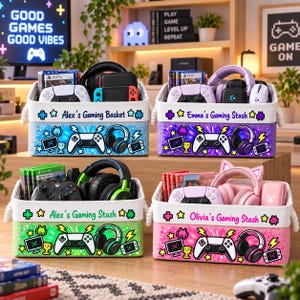 Personalized Gaming Storage Basket, Custom Gamer Organizer Bin, Video Game Accessories Storage, Gaming Room Decor, Gamer Gift for Boys
