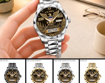 Personalized U.S. Navy 250th Anniversary Man Wrist Watch, Custom Navy Veteran Gift, Military Eagle Quartz Watch For Men