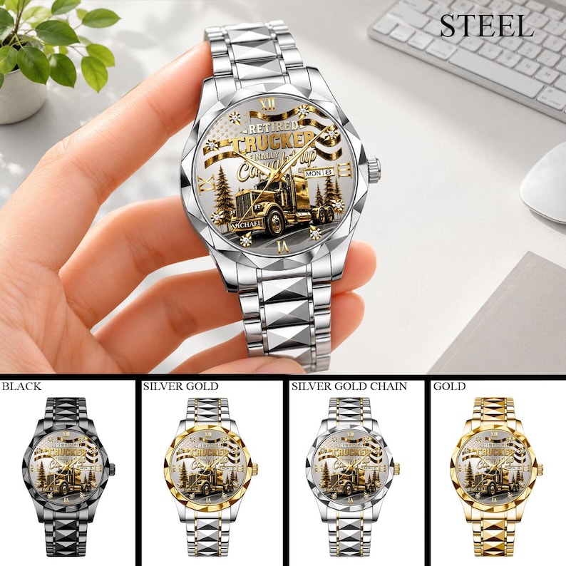 Personalized Retired Trucker Watch, Custom Name Truck Driver Retirement ...