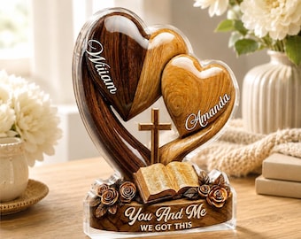 Personalized Printed Christian Couple Acrylic Block, Bible Cross Religious Gift for Couple, You and Me We Got This Decor