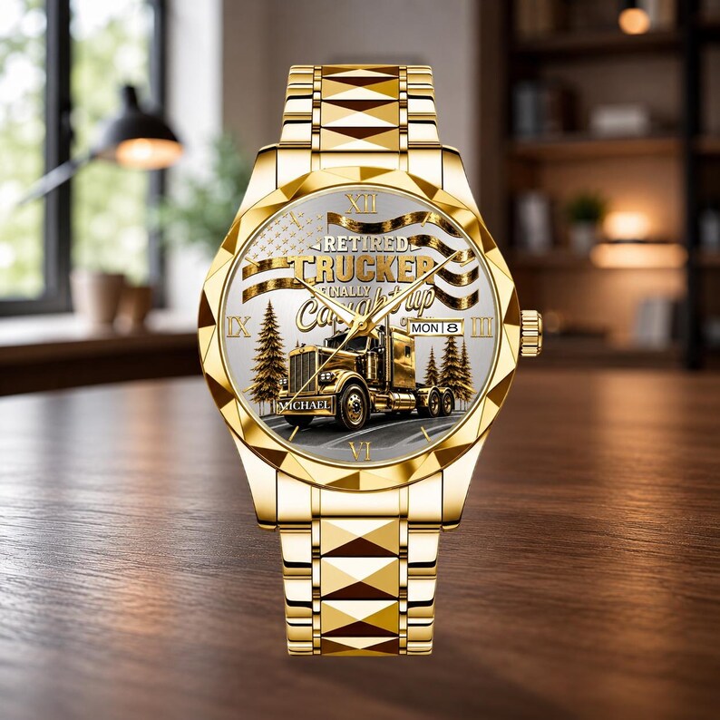 Personalized Retired Trucker Watch, Custom Name Truck Driver Retirement ...
