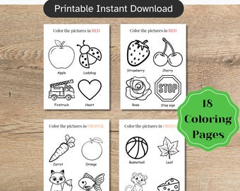Dibujos para colorear para aprender los colores, imprimibles para niños pequeños en edad preescolar (descarga instantánea)