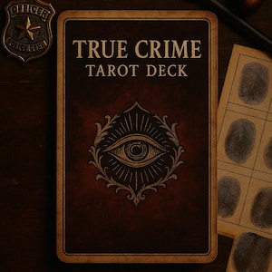 Utskrivbar tarotkortlek med True Crime | Gotisk digital tarot i PDF-format | Stora Arcana med brottstema för planerare och läsning